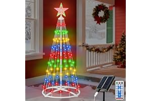 IDEAALS Larger Size Solar Powered Christmas Tree Outdoor Christmas Decorations, Smart Color Changing RGB 4FT Solar Christmas Tree Lights with Remote & Timer & Dimming for Front Porch Yard Garden Holiday Decor