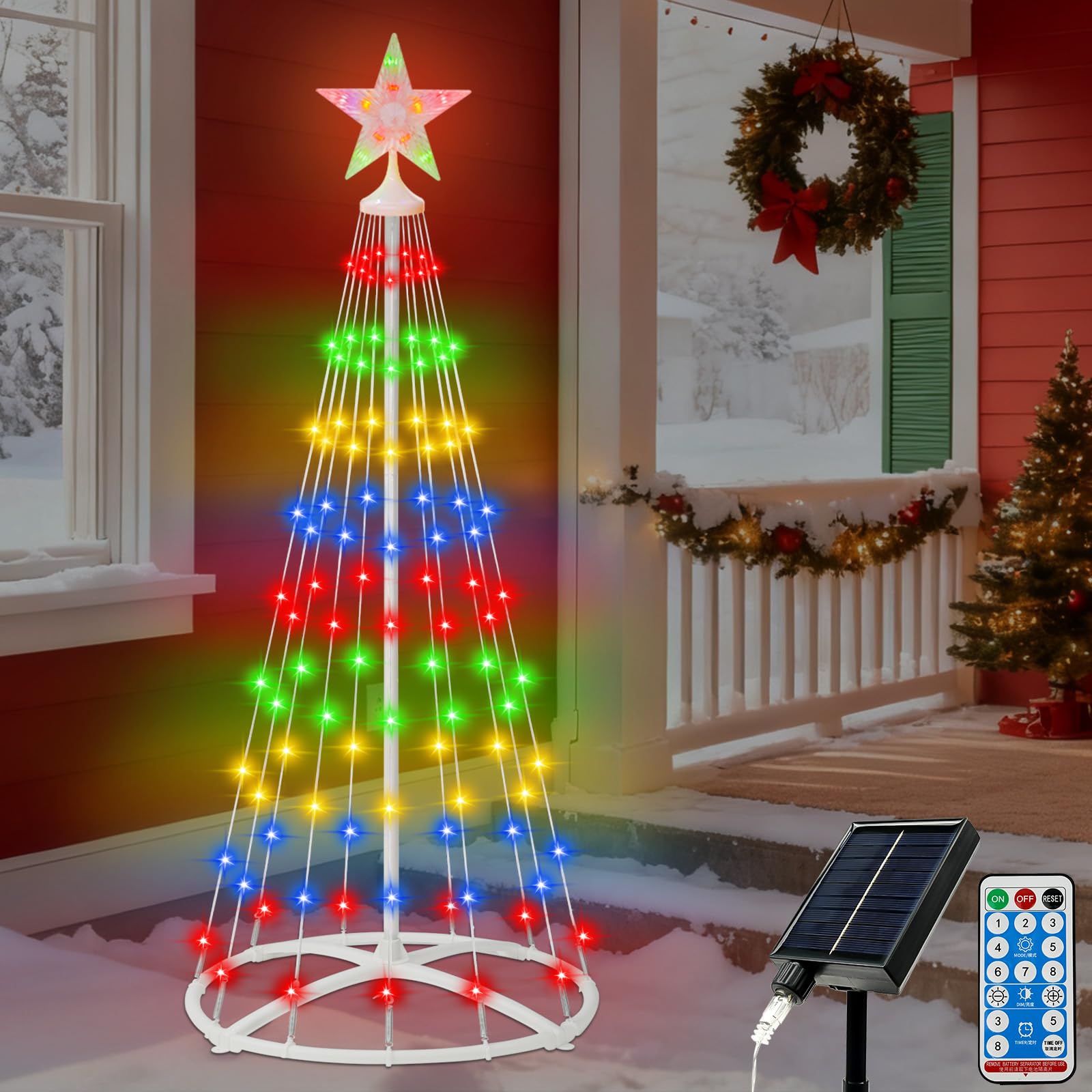 Photo 1 of **INCOMPLETE** IDEAALS 4FT 118LED Outdoor Solar Christmas Cone Tree Lights, 8 Modes Timer Remote RGB Christmas Tree Lights with Star Topper for Xmas Yard Porch Patio Holiday Decor