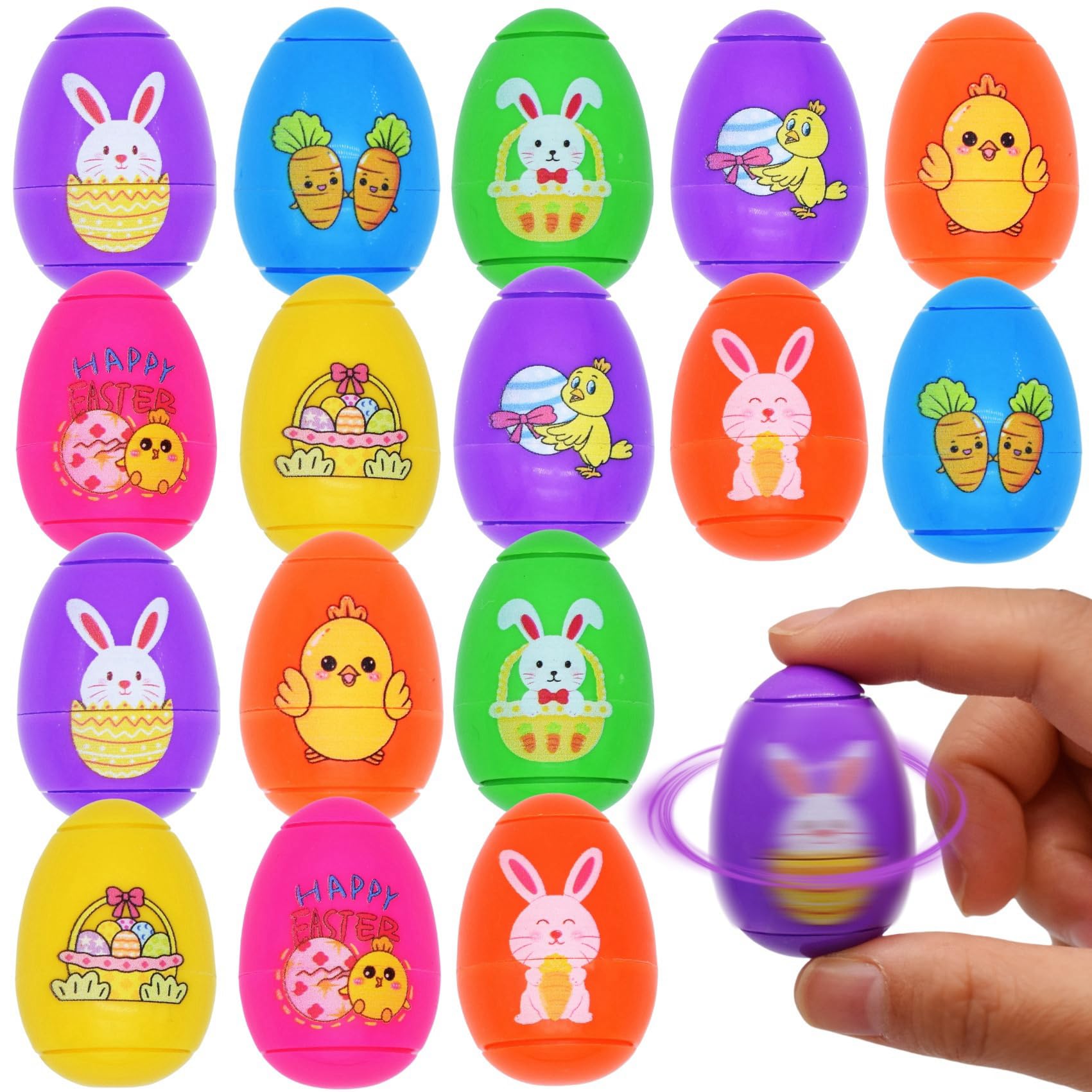Cenmeytoy 16 Pack Easter Egg Fidget Spinner Ball Toys for Kids Boys Girls Adults Easter Basket Stuffer & Easter Egg Fillers, Spinning Tops for Easter Party Favors Gifts