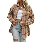 CHYRII Womens Button Down Flannel Shirts Long Sleeve Plaid Shackets Business Casual Blouse Top