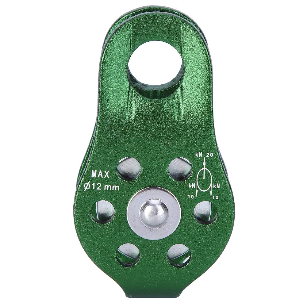 Micro Pulley, Tandem Pulley Trolley for Rescue Lifting, Aluminium Alloy Heavy Duty Fixed Single Swivel Rope Pulley Block Climbing Safety Equipment (Green)