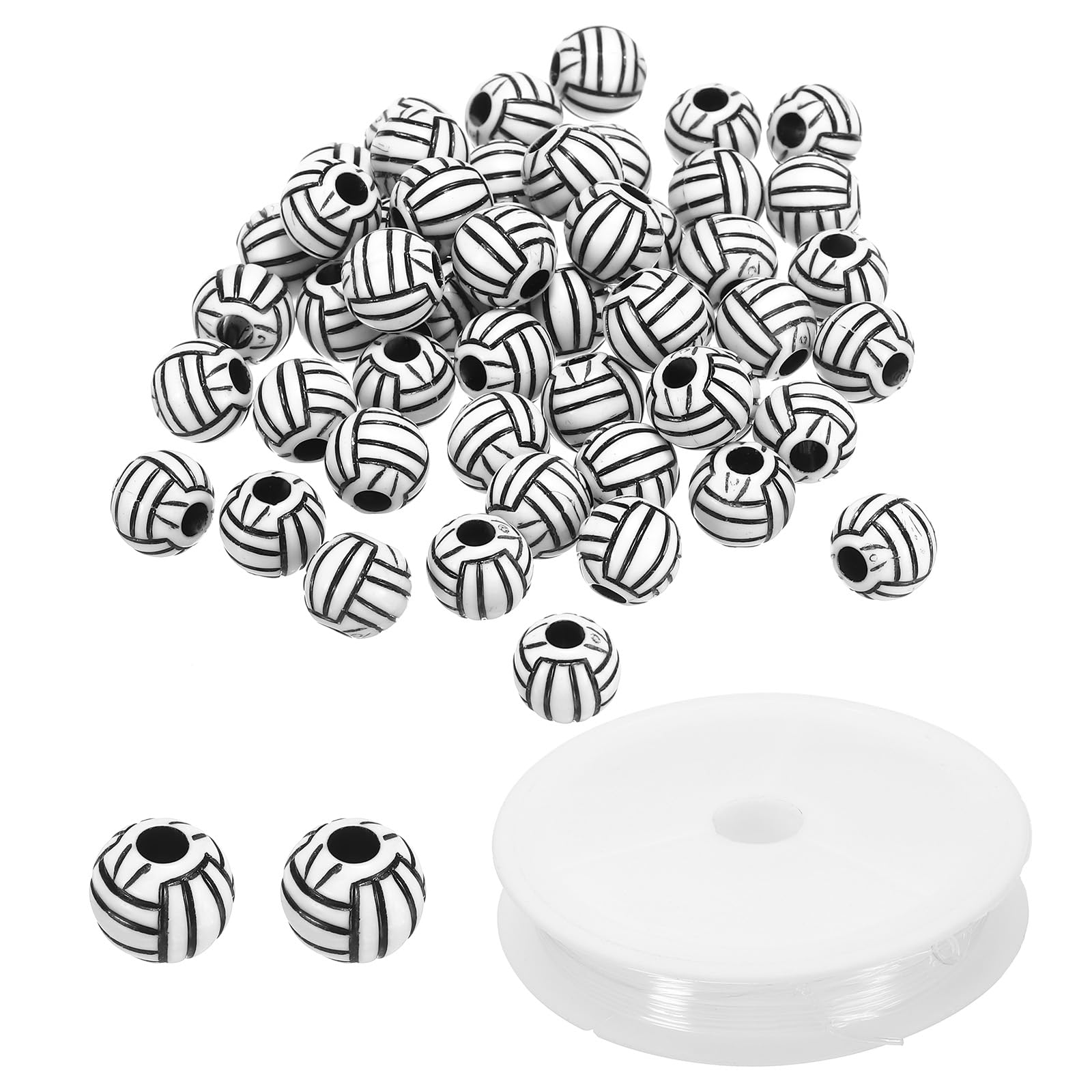 PATIKIL 12mm Acrylic Volleyball Beads Bulk, 100 Pack Sports Ball Beads Round Sports Spacer Beads with 4.4 Yard Elastic Rope for DIY Crafts Bracelet Necklace Making, Black White