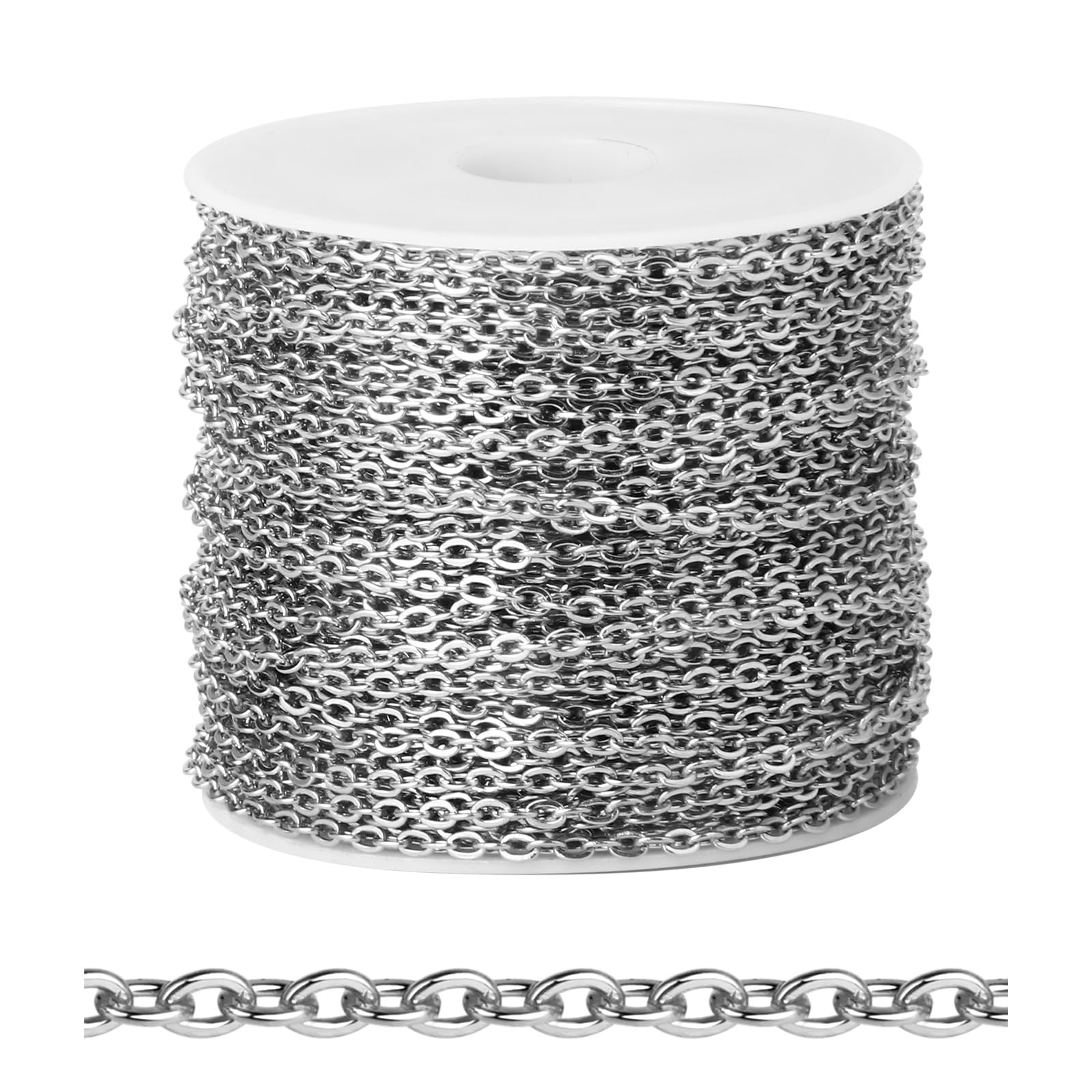 View 1 of [66 FT] Stainless Steel Cable Chains Bulk for Jewelry Making, 2mm 304 Stainless Steel Flat Cable Link Chains Roll Spool for Jewelry Making DIY Craft I'm