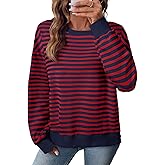 SHEWIN Oversized Sweatshirt for Women Crewneck Striped Shirt Long Sleeve Tops Pullover Womens Fall Fashion 2025