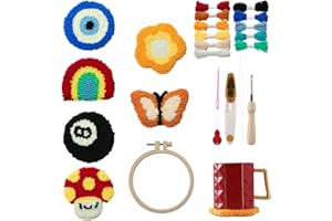 Anidaroel Punch Needle Coaster Kit, Punch Needle Kits for Adults Beginners Include 6 Pattern Tufted Coasters with Adhesive Felt Yarns, Hoops, Tools, Coaster DIY Needle Punch Craft
