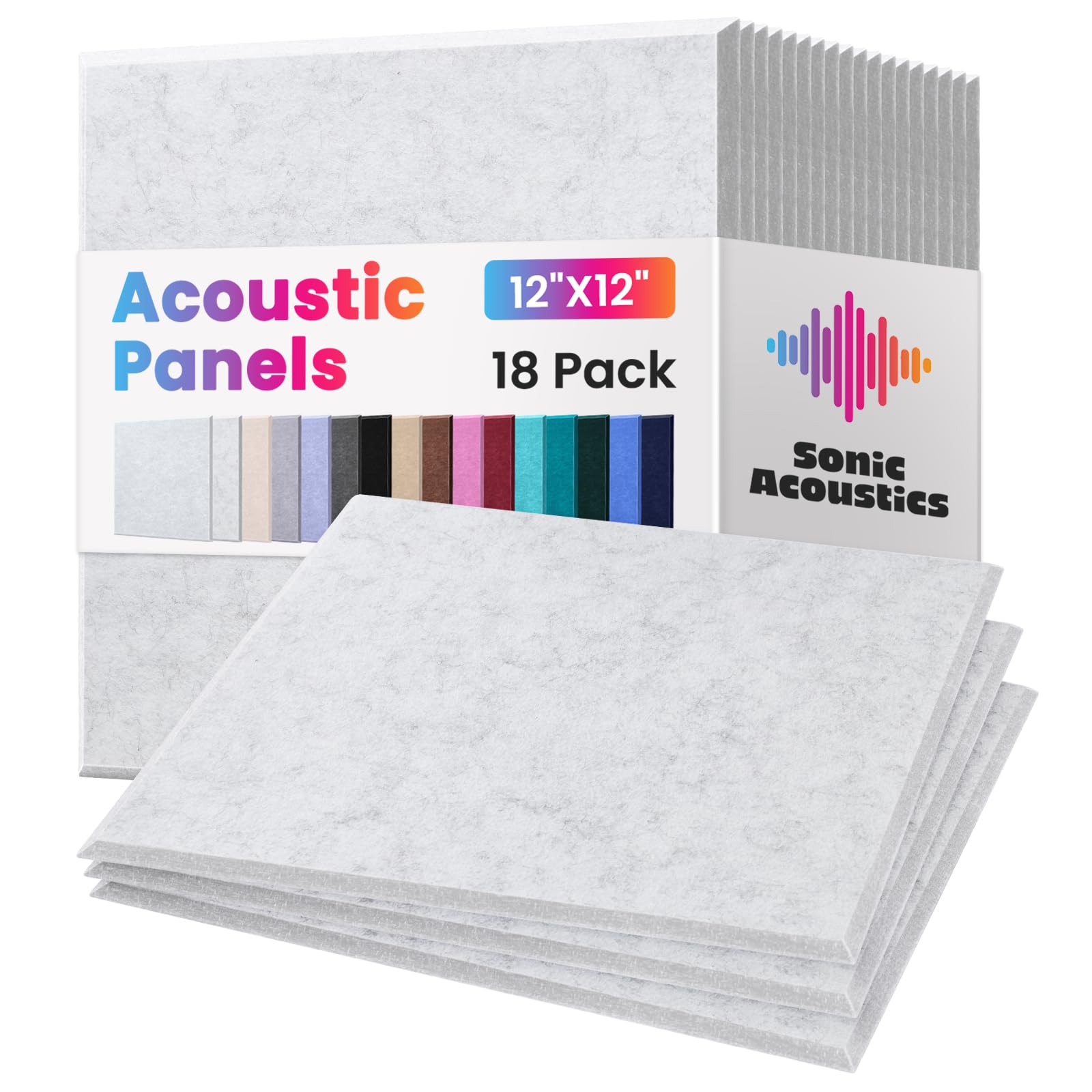 Photo 1 of 18 Pack Acoustic Panels Self Adhesive Sound absorbing Wall Panels, High Density Dampening Panel, 12X12X0.4 Inch Square Wall Panels in Home,Office,Reccording Room,Studio (Silver Gray)