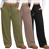 Evervibe 3 Pack Women's Plus Size Wide Leg Pants Trendy Double Side Seams High Waist Lounge Yoga Sweatpants with Pockets