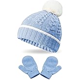 2 Pack Kids Winter Warm Beanie & Mittens Set, Soft Cable Knit Hat for Children's Toddler Baby, Cozy Cap & Gloves Pink