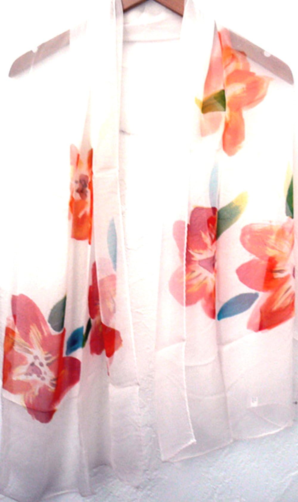 Handmade Oblong 100% Silk Scarf Hand Painted Jingjingart A589