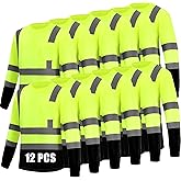 WPLM Hi Vis Long Sleeve Reflective T Shirts Safety Work Shirts Black Bottom Fast Dry for Men 12PCS