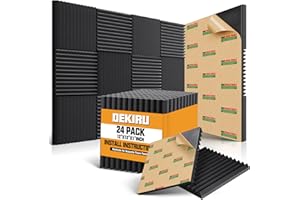 DEKIRU 24 Pack Fast Expand Sound Proof Foam Panels, 1" X 12" X 12" Acoustic Panels High Density, Self-adhesive Wedge Acoustic Foam Fire-Retardant, Sound Proof Panels For Walls For Home Office Studio