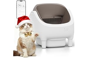 Greesum Open-Top Automatic Cat Litter Box - Self-Cleaning Function, Smart APP Operation, Effortless Odor Reduction, 15L Spacious Waste Bin, Comes with Trash Bags & Mat(Brown)