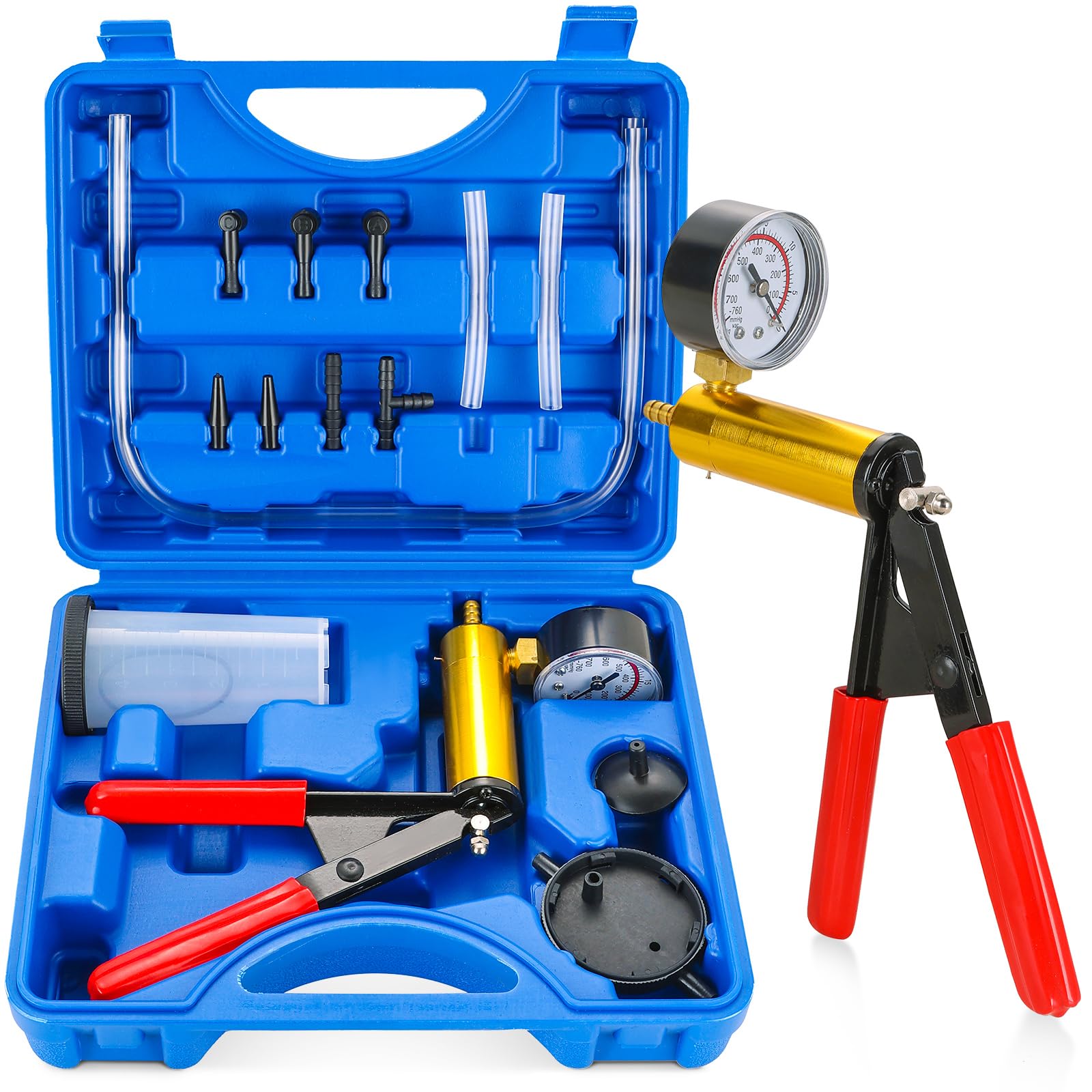 Photo 1 of NYXOVA 2 in 1 Handheld Vacuum Pump Brake Bleeder Kit for Motorcycle, 16 pcs Brake Fluid Bleeder Oil Change Hand Held Vacuum Pistol Pump Tester Kit for Bike Car Truck (Blue)