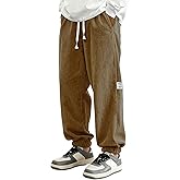 Men's Corduroy Joggers with Elastic Waist & Drawstring - Tapered Casual Pants Comfort Fit