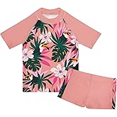 Cadocado Girls Rash Guard Set Short Sleeve Two Piece Swimsuit Bathing Suit UPF 50+ Beach Swimwear 3-10 Years