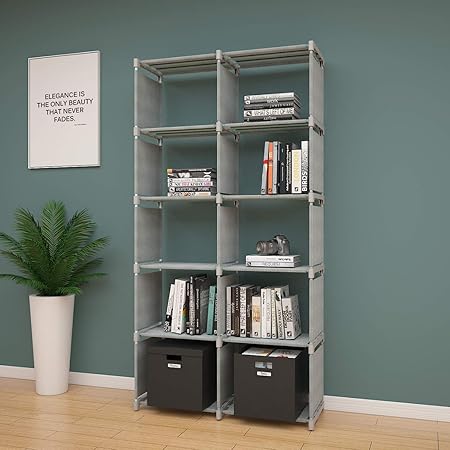 Bibliotheque A 10 Compartiments Etagere Escalier Meuble De Rangement Bibliotheque De Salon A Monter Soi Meme Etagere De Rangement Separateur De Piece Gris Diygw 004 Amazon Fr Cuisine Maison