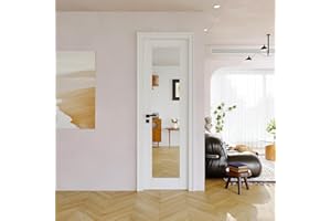 JUJUBON 24" x 80" Slab Door, One Side Mirror Interior French Door, Pre-Finished Paintable Single Panel for Utility Room Pantry Closet as Prehung, Pocket, Bifold, Barn Doors-Shaker w/o Hardware, White Doors