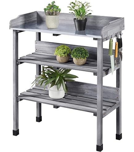 Weatherguard Potting Bench - Portable Gardening Workstation With Adjustable Shelf
