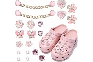 KuuGuu 20 PCS Pink Shoe Charms Chains Bling Pearl Butterfly Shoe Charms Cute Flower Rhinestones Lace Clips for Women Girls Cr