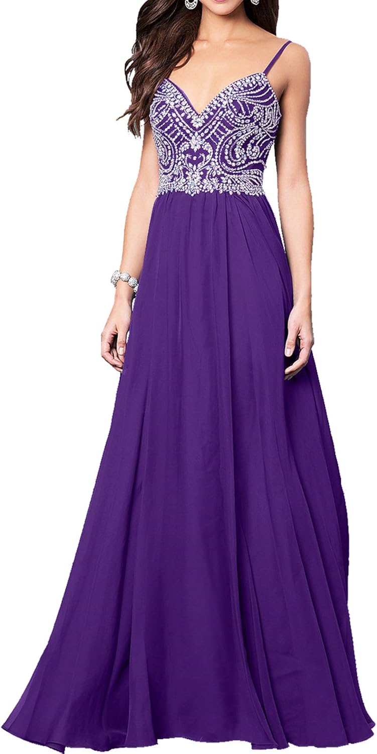 DressyMe Long Prom Dresses Evening Dress Spaghetti Sweetheart Crystals