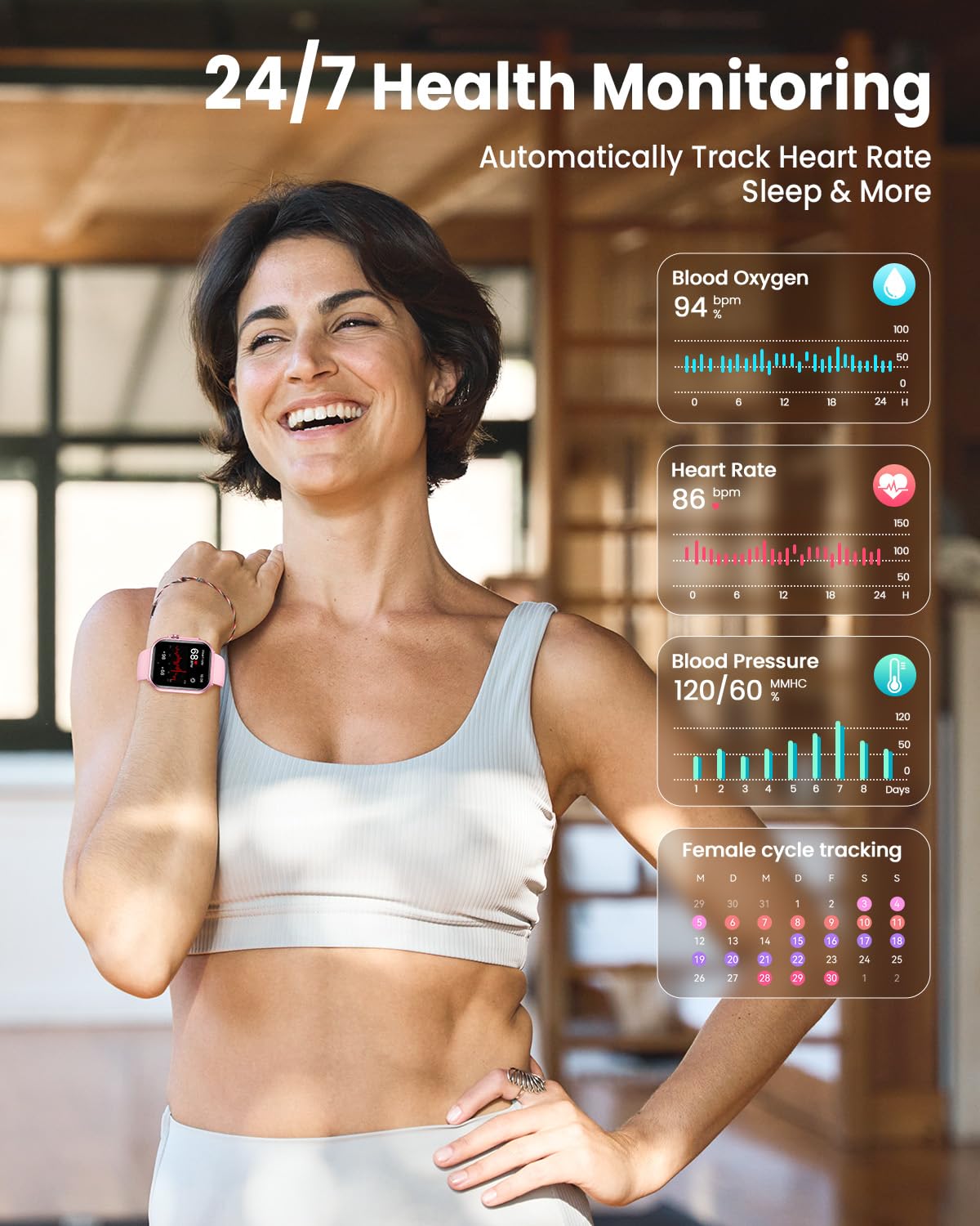 Smart Watch for Women Men Fitness: 1.85