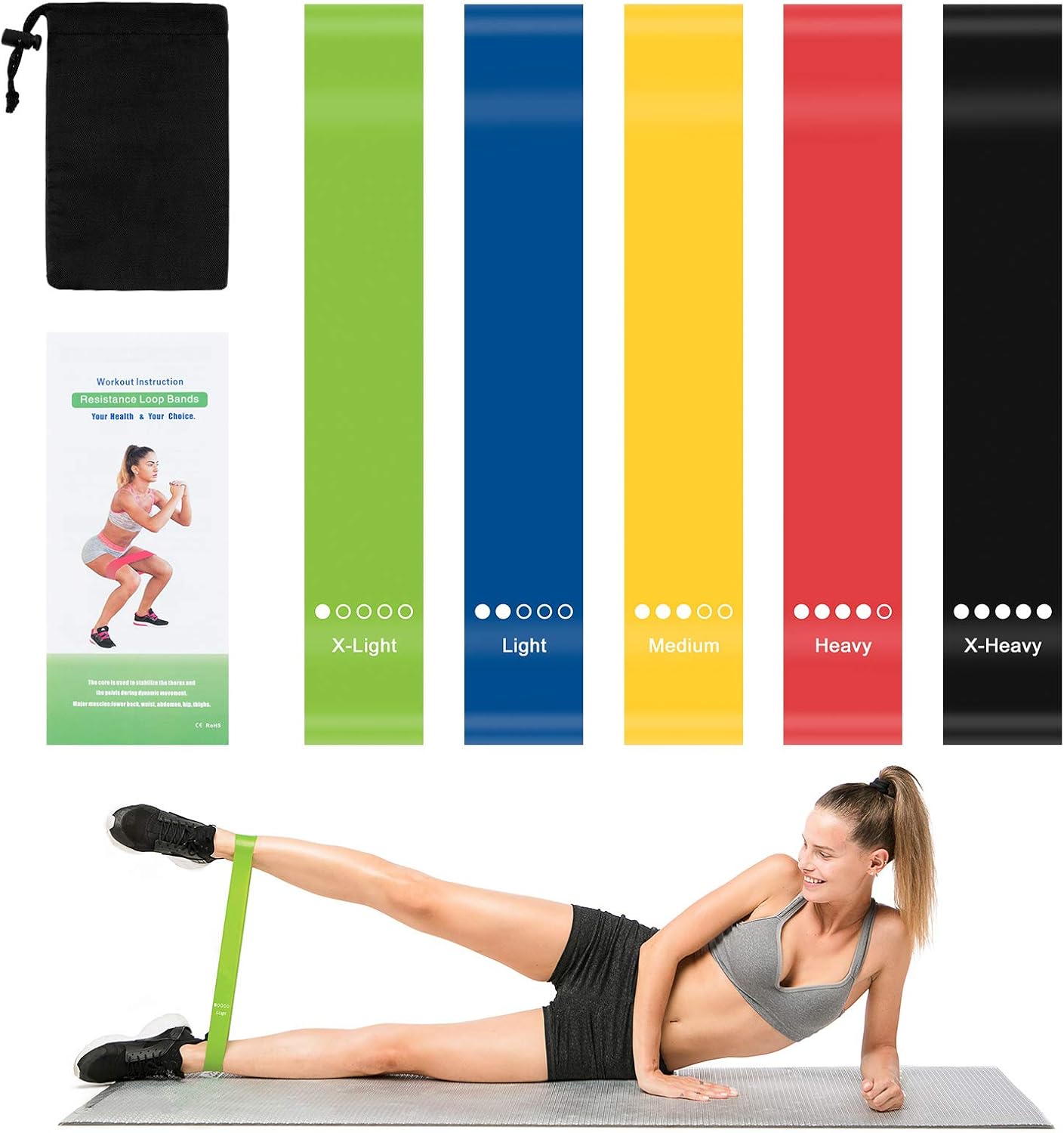 Portzon Resistance Loop Exercise Bands for Home Fitness Stretching Strength Training : Sports & Outdoors