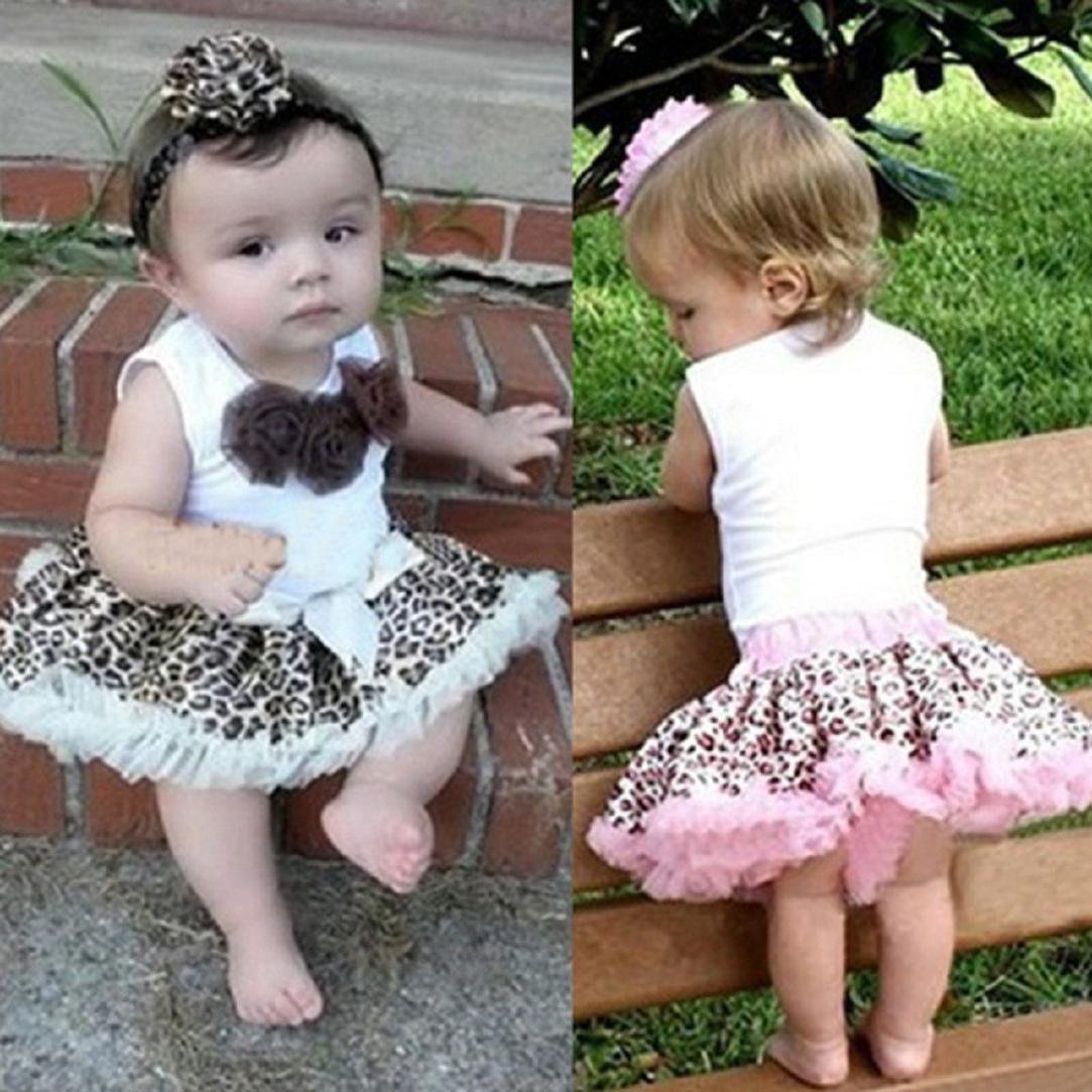 Age:2-3Y, Coffee FEITONG 1Set Baby Girls Tutu Dress Flowers Top+Skirt Leopard Outfits Clothes