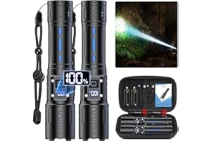 BANRAL Flashlights High Lumens Rechargeable - Super Bright Tactical LED Flash Light, Dimmable&Memory Function Powerful Waterproof Flashlight for Camping,6 Modes,Zoomable,LCD Display (2, Black)