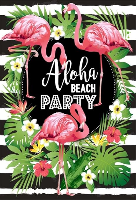 Lfeey 8x10ft Hawaiian Beach Party Photo Booth Backdrop Tropical Summer Flamingo Palm Tree Leaves Flowers Photography Background Decorations Banner