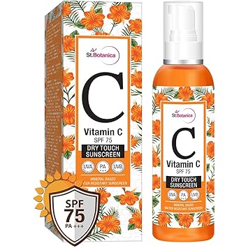 StBotanica Vitamin C SPF 75 Dry Touch Sunscreen UVA/UVB PA+++, 120ml - Mineral Based & Water Resistant