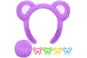 MUKOSEL Bear Ears Headband and Tail Set, Bear Costume Animal Ears Costume for Adult Women Men, Halloween Party Headwear