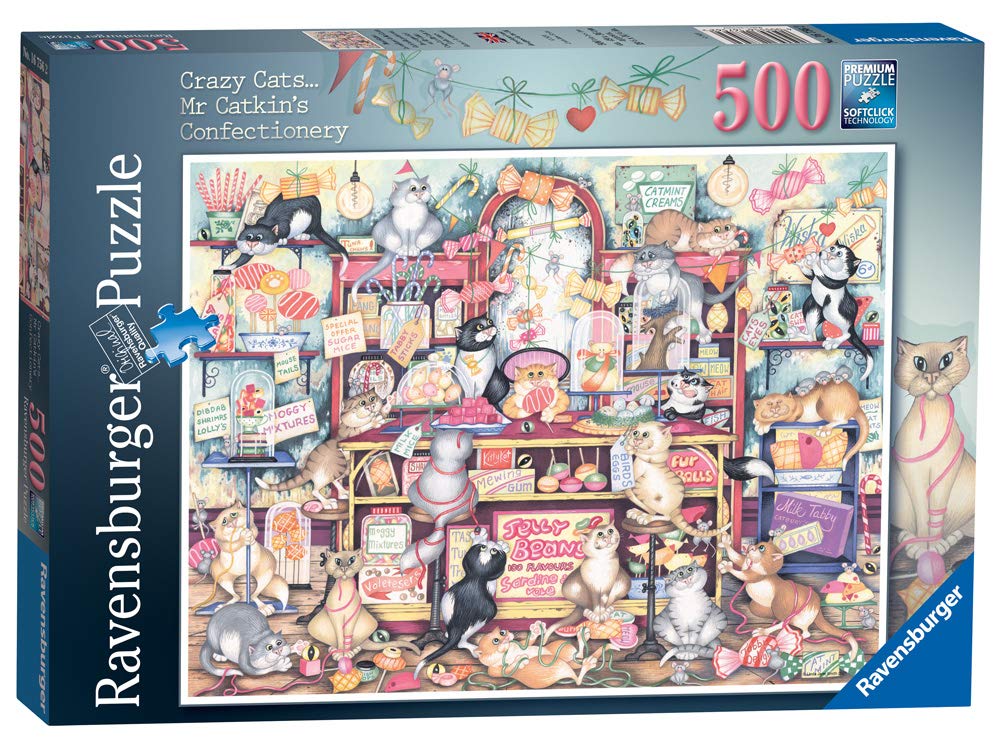 Ravensburger Crazy Cats Mr Catkin’s Confectionery 500 Piece Jigsaw Puzzle for Adults & Kids Age 10 Years Up