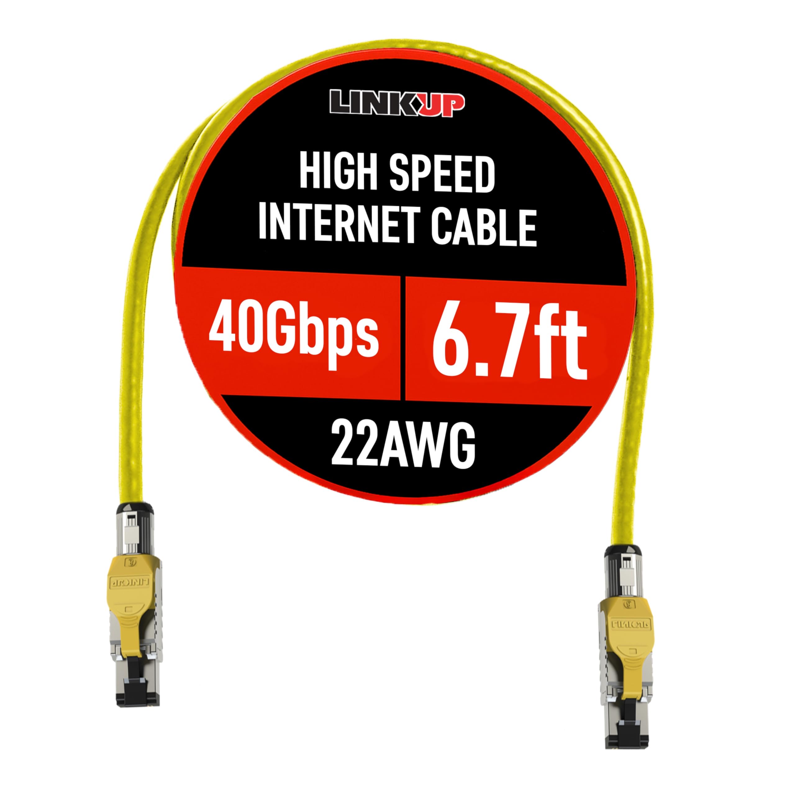 LINKUP - [GHMT & DSX8000 Certified Cat8 Ethernet Patch Cable S/FTP 22AWG Double Shielded Solid Cable | 2000MHz 2GHz 40Gbps | 5th-Gen Ethernet LAN Network 40G Structure Wires |Yellow| 2 M (6.7ft)