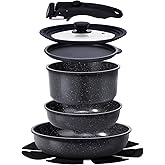 GiPP Ceramic Non Stick Pots and Pans Set,Nonstick Detachable Handle Cookware Sets,Healthy Non Toxic PFAS PFOA & PTFE Free, Di