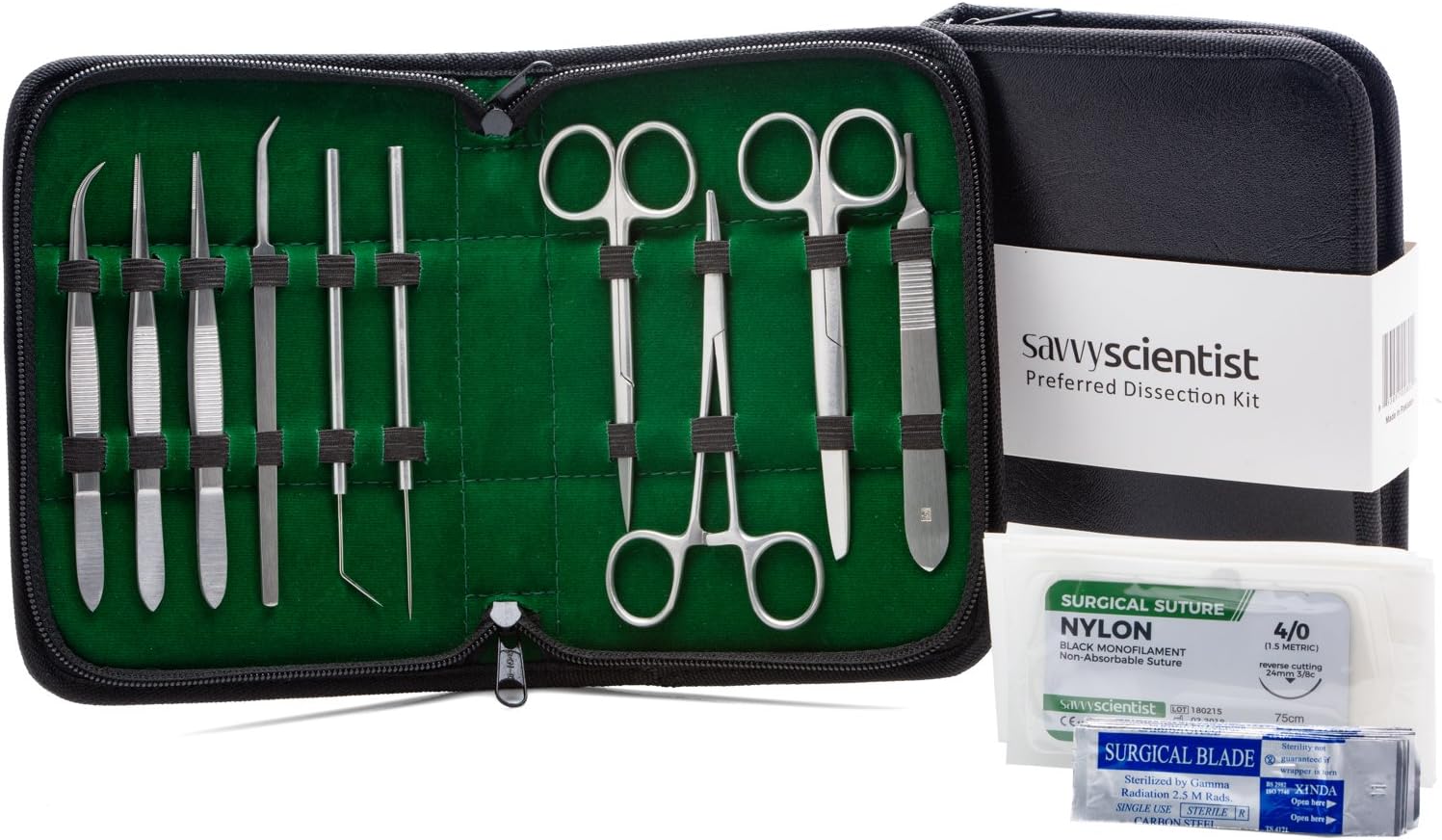Savvy Scientist Dissection Kit (27 pcs) - Advanced Medical Tools Disecting kit for Kids, Students - Lab, Anatomy, Veterinary, Biology Surgical Instruments, Carry case, Scalpel blades, Surgical Sutures