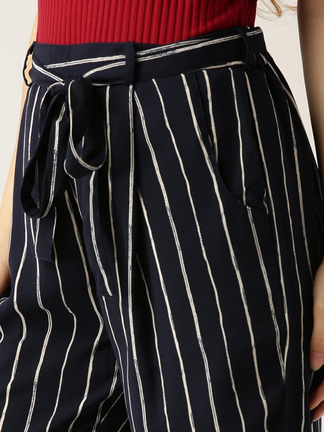 marie claire women navy & white original fit striped peg trousers (mc688)