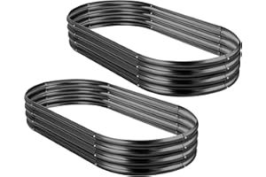 Land Guard 2Pcs Galvanized Raised Garden Bed Kit, Galvanized Planter Oval Large Metal Raised Garden Boxes Outdoor for Vegetables（Dark Grey）