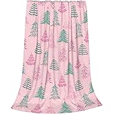 Pink Xmas Christmas Tree Throw Blanket for Girl, Cute Soft Winter Snowflake Anti-Pilling Flannel Blanket, Cozy Warm Lightweight Blanket for Couch Sofa Bed Gift Decor 40" x 50"