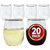 Reli. 12oz. Disposable Wine Glasses Gold-Rim (20 Pack) Stemless Crystal Clear | Reusable & Recyclable BPA-Free Food-Grade Plastic | Shatterproof Party Cups for Juices, Cocktails, Whiskey Any Occasion