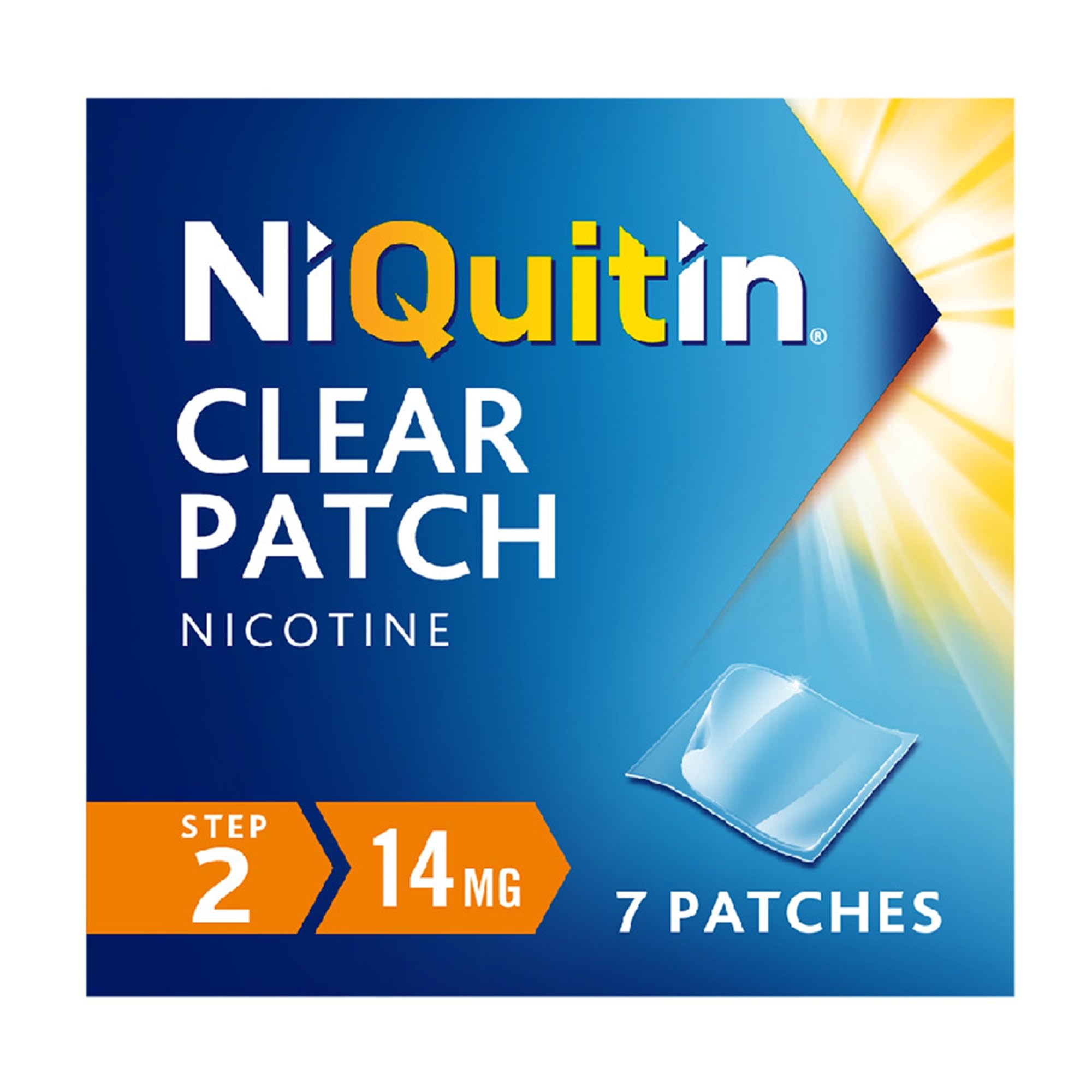 NiQuitin 14mg Nicotine Patches (Step 2 - 7 Clear Patches) - 24 Hour Craving Control - 1 Week Treatment Patches to Quit Or Reduce - Discreet Transparent Stop Smoking & Vaping Aids