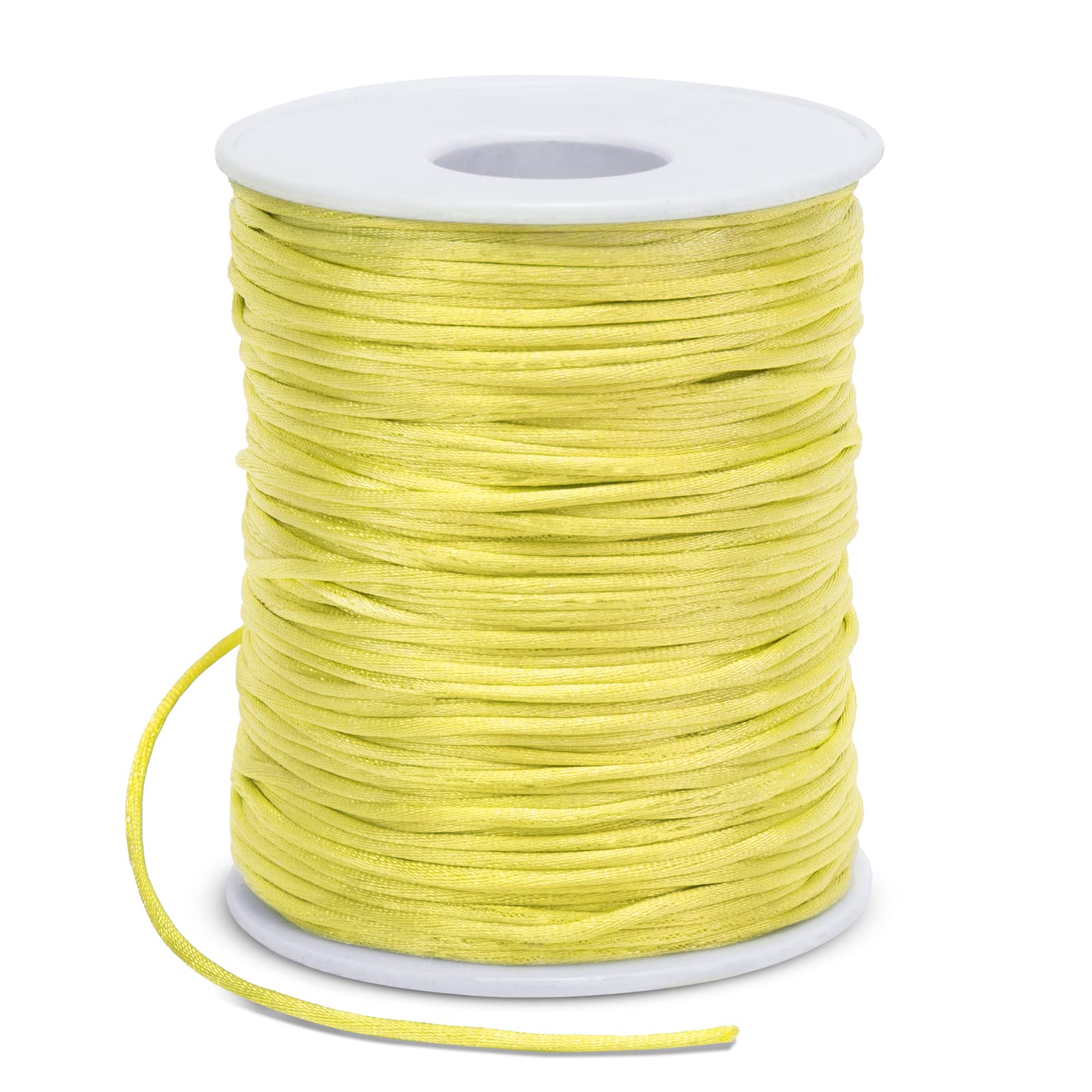 LEREATI Satin 1.5mm x 100m Nylon Cord Bracelet Thread Rattail Silk Cord Beading Thread Jewellery String for Making Bracelets, Necklaces, Chinese Knot DIY Crafts (Yellow)