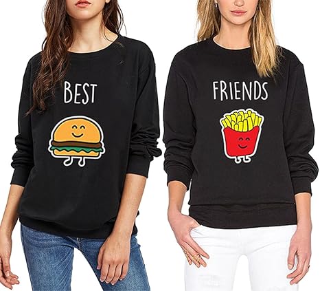 JWBBU Pullover Schwester Beste Freunde Schwarz Für Zwei Mädchen Sweatshirt Damen Weiß Ohne Kapuze Pulli Frau Aufdruck Baumwol
