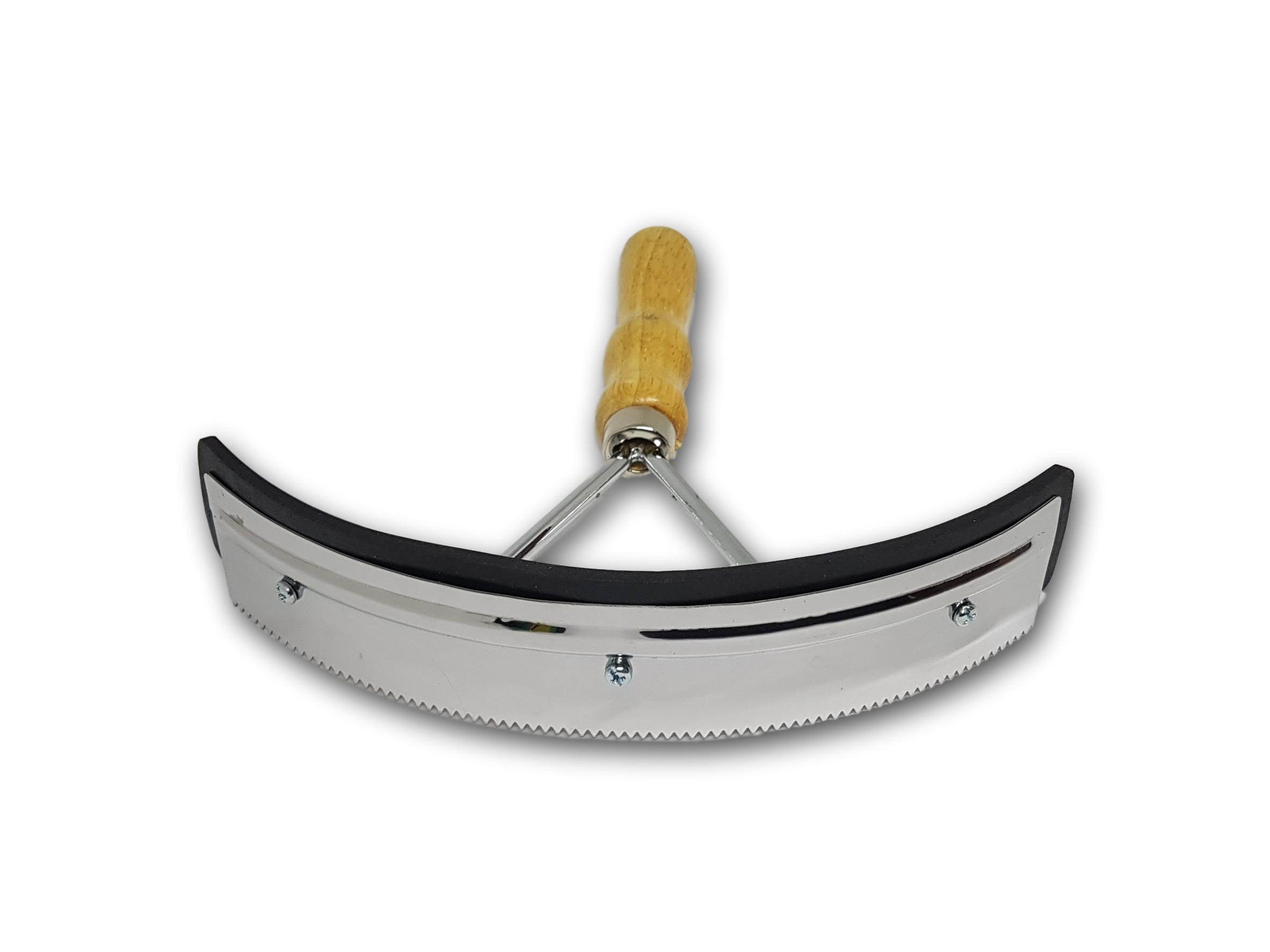 Stainless steel sweat scraper with wooden handle, for horses, donkeys, goats, with 2-in-1 scraping and cleaning function