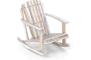 HAPPYGRILL Adirondack Rocking Chair Acacia Wood Porch Rocker with High Backrest, Wide Armrests and Sloped Seat, Outdoor Rocki