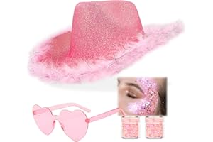 SHENYI Glitter Cowgirl Hat with Heart Sunglasses Body Glitter Face Glitter Cowboy Hat for Women Men Music Festival Party