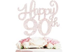 LASKYER Happy 90th Birthday Rose Gold Rhinestone Cake Topper - 90th Birthday/Anniversary,Cheers to Ninety Years Old Bday Party Metal Sparkly Centerpieces Decorations.