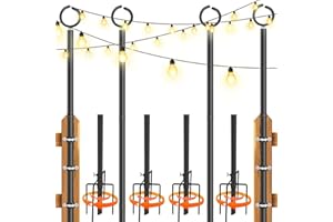SKGPOLE String Light Poles - 4 Pack 10.5FT Outdoor String Light Poles with Fork & Fixing Clips, Hanging Light Poles for Garden, Deck, Fence, Wall, Lighting Stand for Parties, Christmas, Wedding