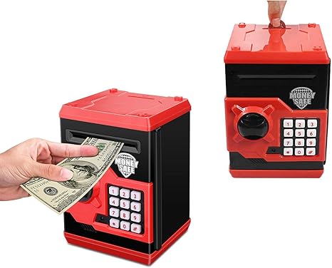 electronic kids piggy bank atm money bank with password can auto scroll paper money toy gifts for children boys girls blackred