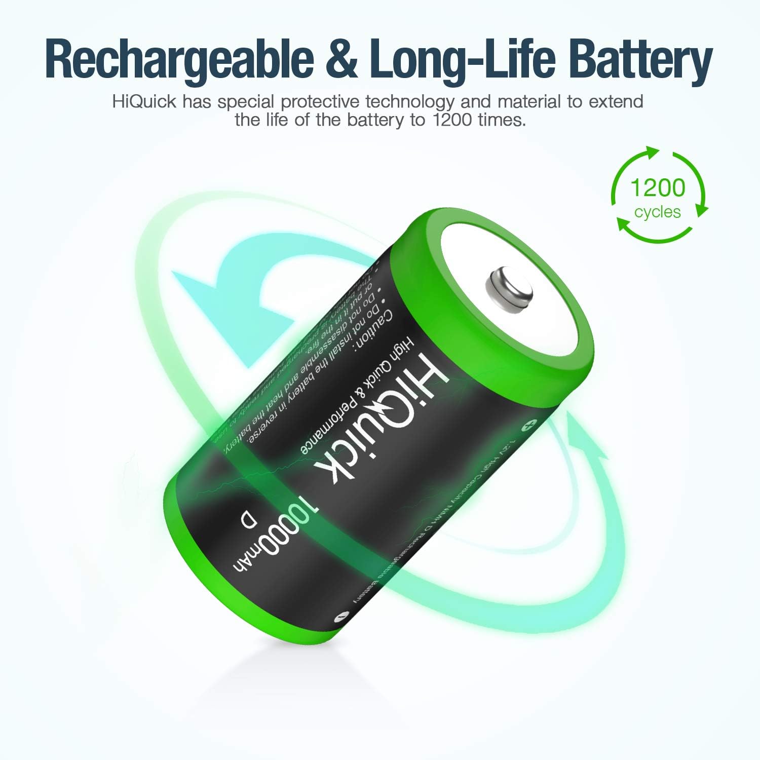 HiQuick 10000mAh D Rechargeable Batteries - 1.2V Huge Capacity Size D Battery, Ni-MH D Cell Batteries Pack of 4 - Image 4