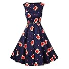 FitDesign Women's 1950s A Line Vintage Dresses Audrey Hepburn Style Floral Party Dress (Medium, Color10)